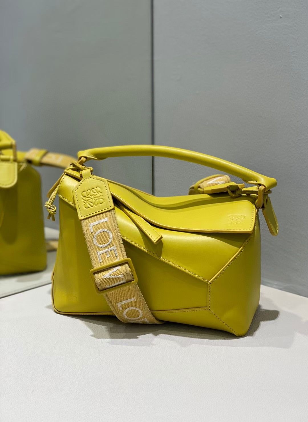 Loewe Small Puzzle Bag in Satin Calfskin Lemon Yellow